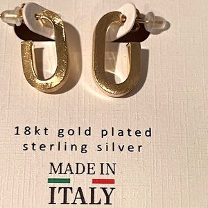 Italian 18kt Gold Over Sterling Paper Clip Link Hoop Earrings NIB Lucia Mara